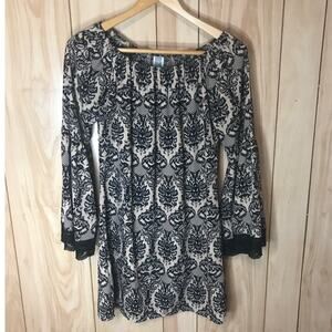 2 Hearts Off Shoulder Lace Trim Bell Long Sleeve Dress S